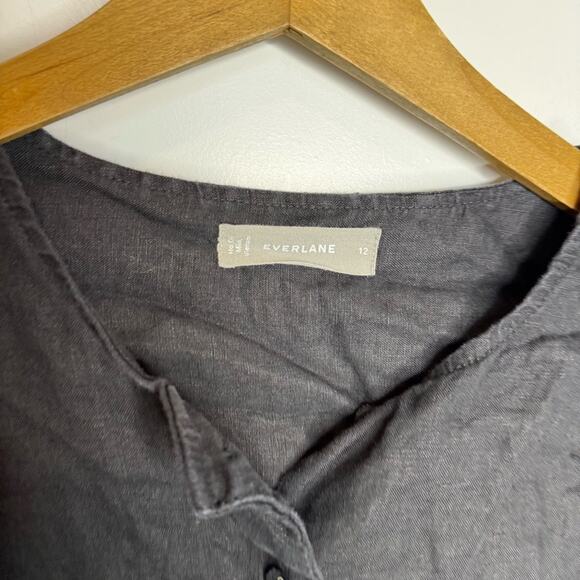 Everlane Linen Popover Button Black Shirt Blouse Size 12 - Picture 3 of 6